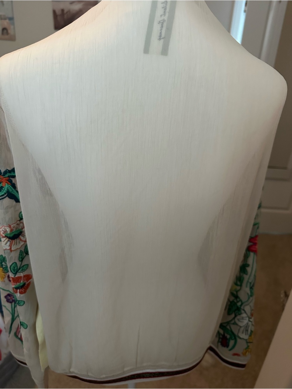 Sheer White Embroidered Floral Sleeve Kimono